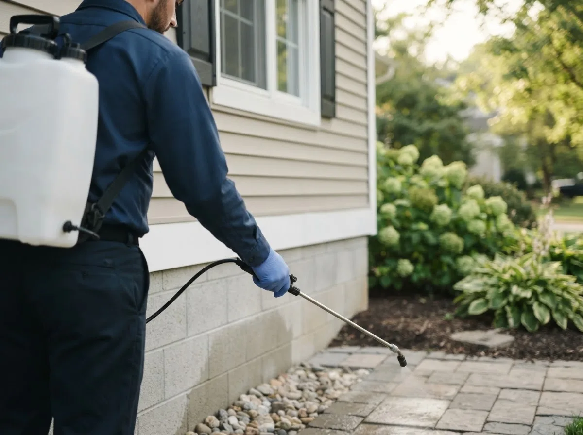 Pest control technician inspecting a home in Etoile, TX